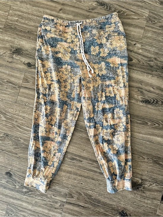 saturday sunday Pants - Floral Printed Pull-On Joggers - Blue & Tan